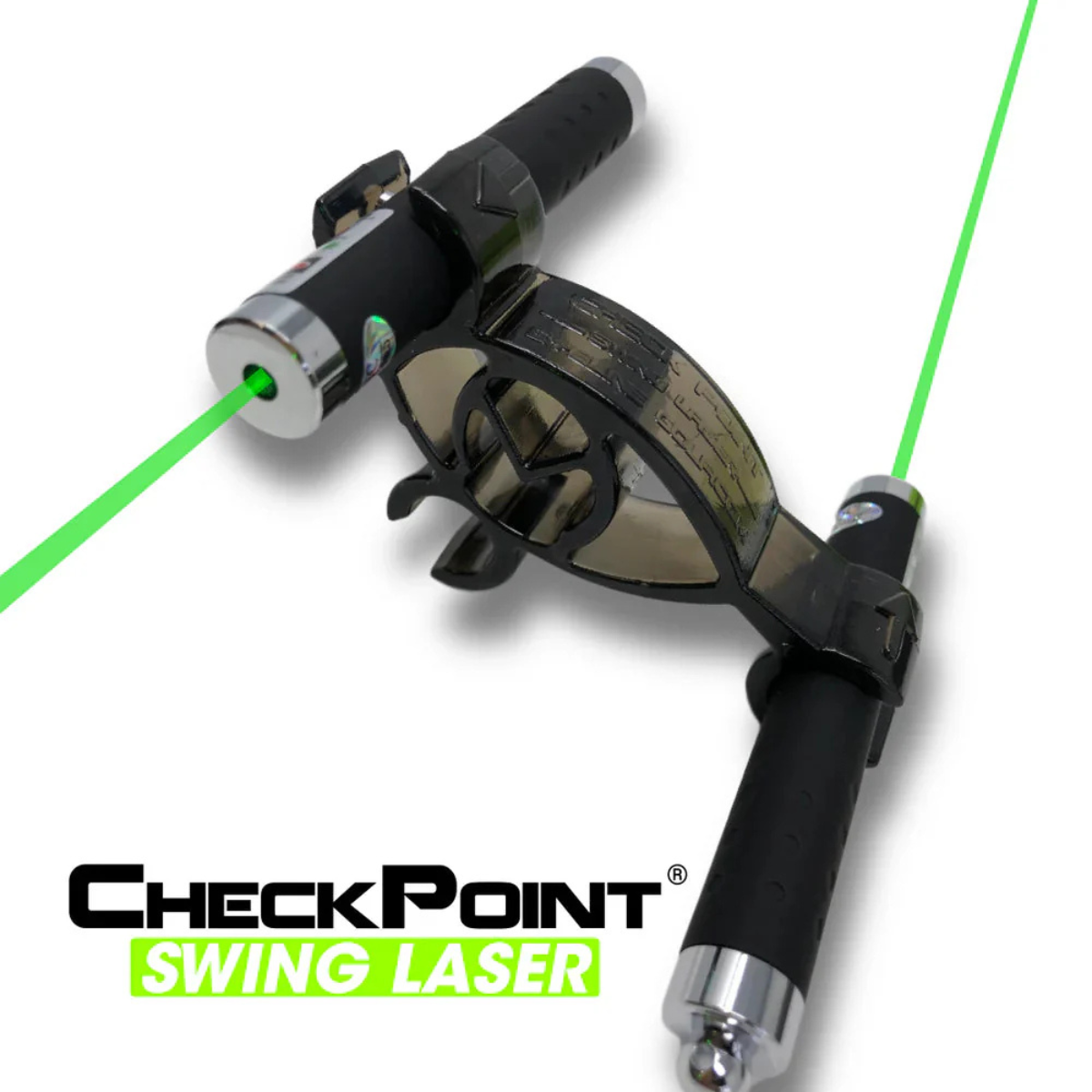 CheckPoint Swing Laser with green laser beam on a white background