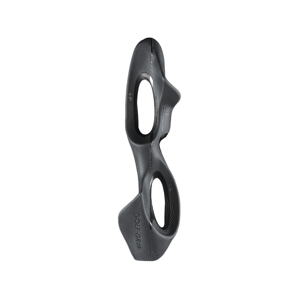 Black golf club grip on a white background