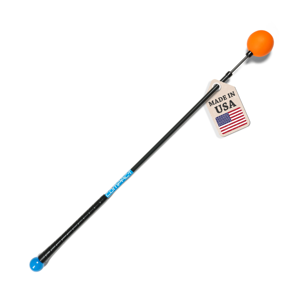 Orange Whip Compact stick with orange and blue balls on a white background, featuring 'Made in USA' tag.