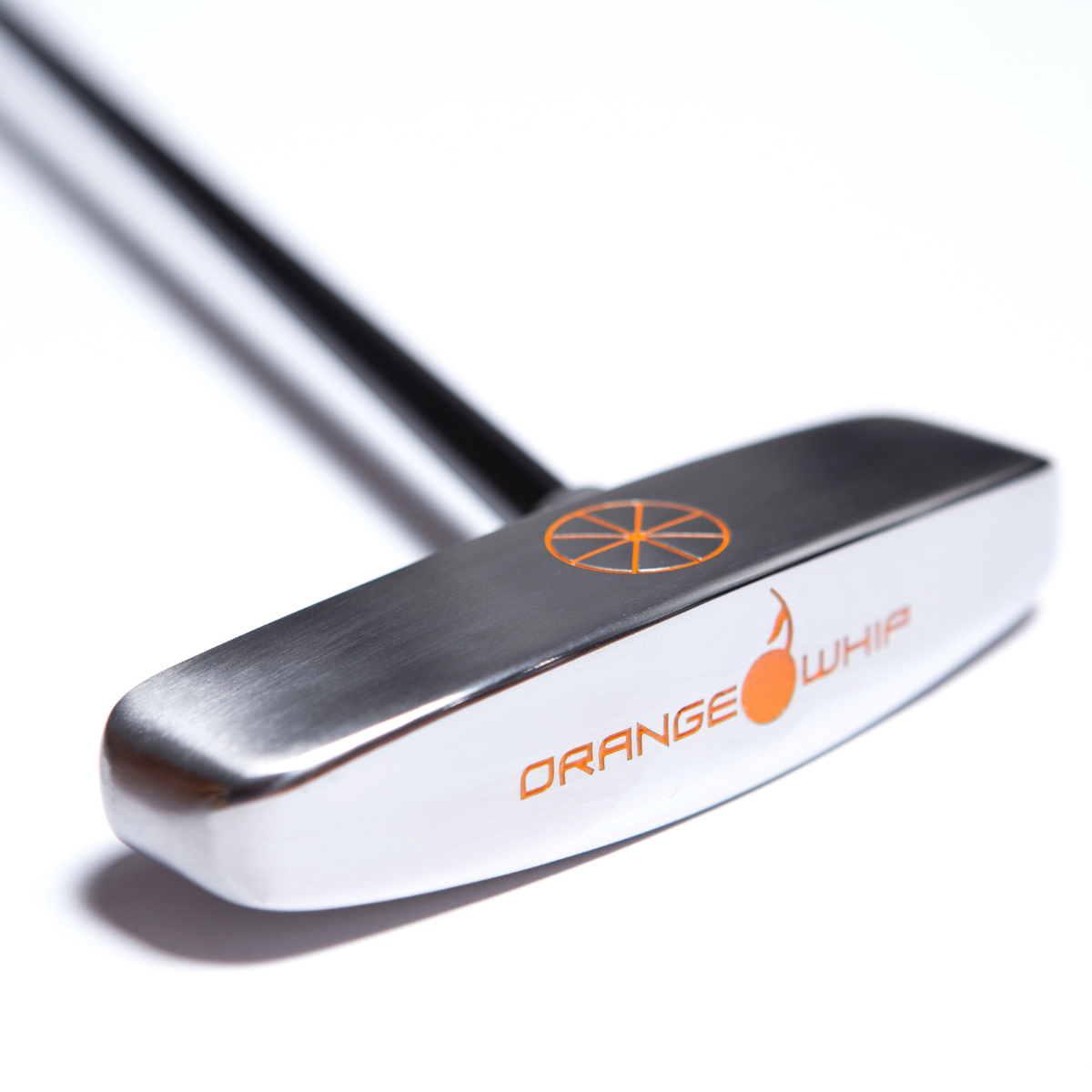 Golf putter with 'Orange Whip' branding on a white background