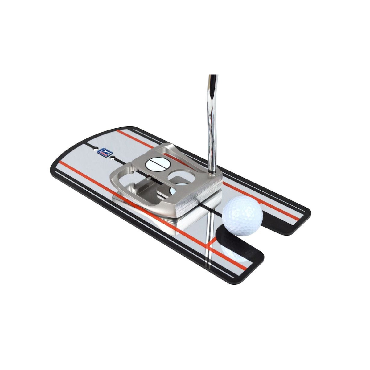 Golf putter with a golf ball on a white background