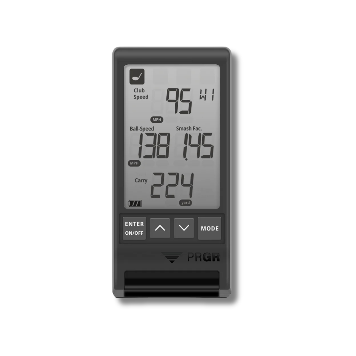 PRGR displaying golf performance metrics on a white background