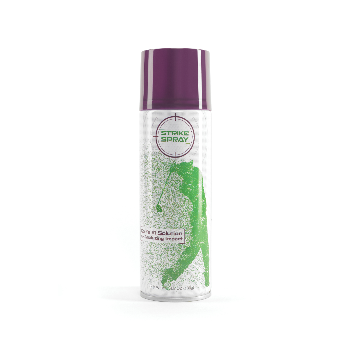 Strike Spray can with purple top and white body on a white background