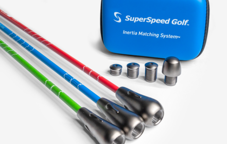 SuperSpeed Golf inertia matching system components on a white background