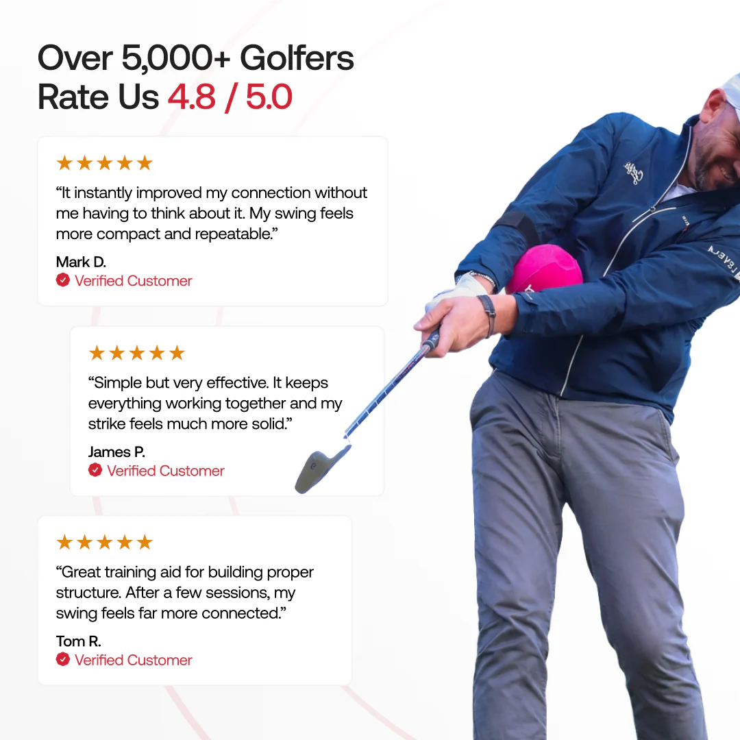 Customer reviews for the TRS Ball highlighting improved ball striking, consistency and swing connection