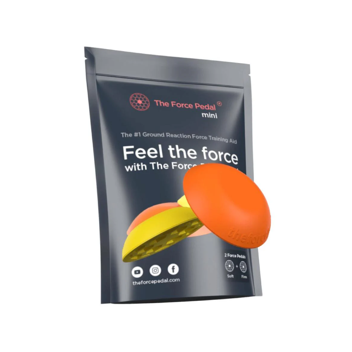 Orange and yellow training aid with 'The Force Pedal' packaging on a white background