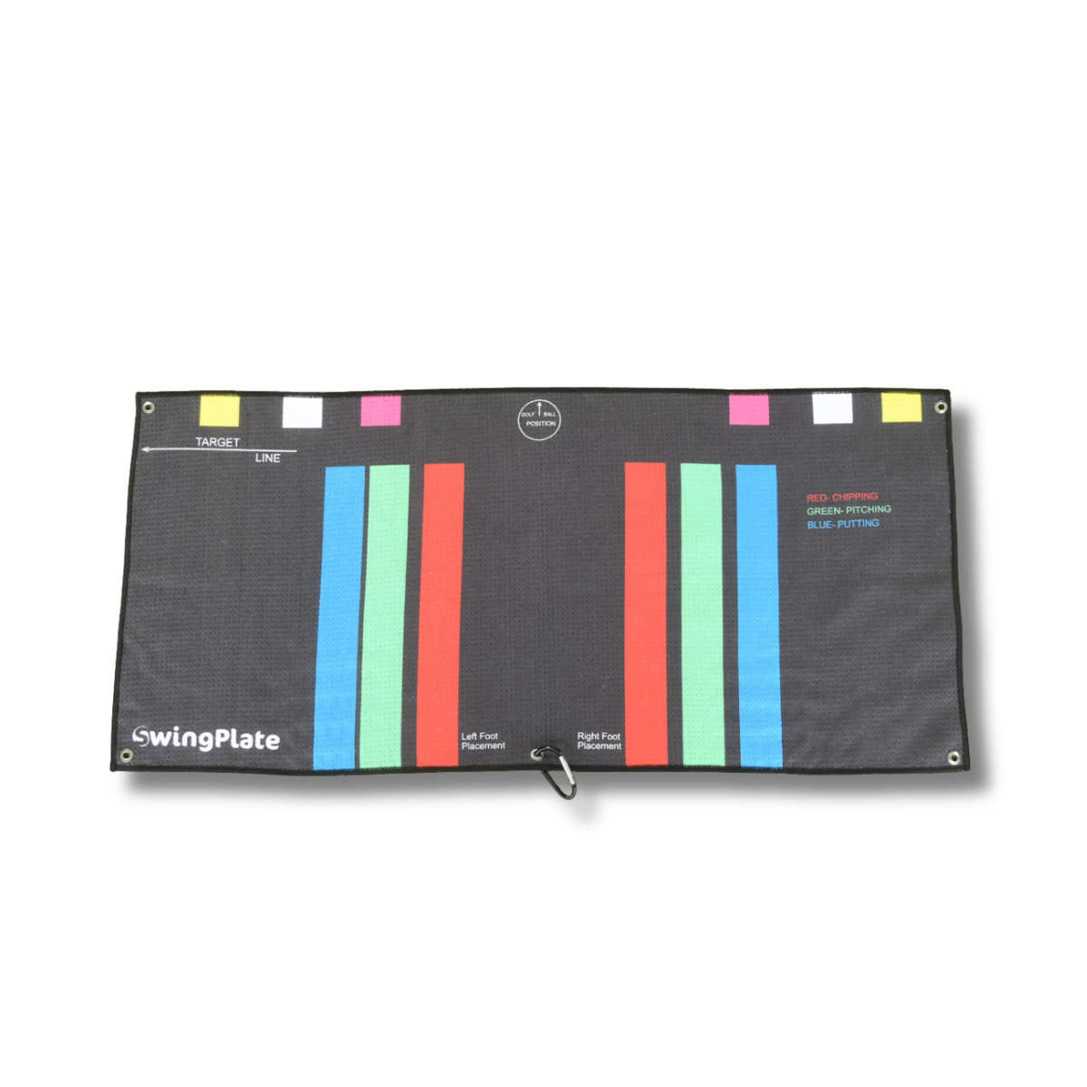 Swing Plate stance towel training aid for golf setup and ball position alignment