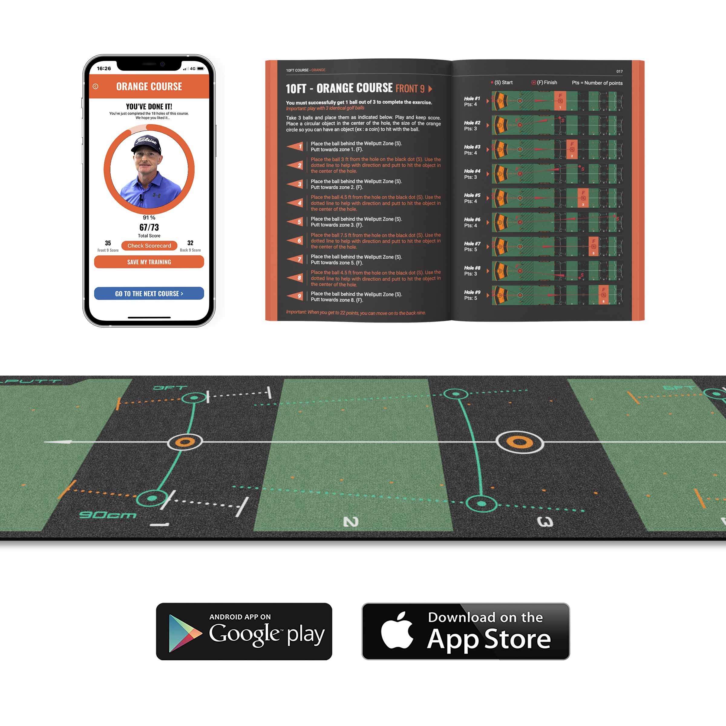 Wellputt 10ft Classic Green putting mat for structured indoor putting practice