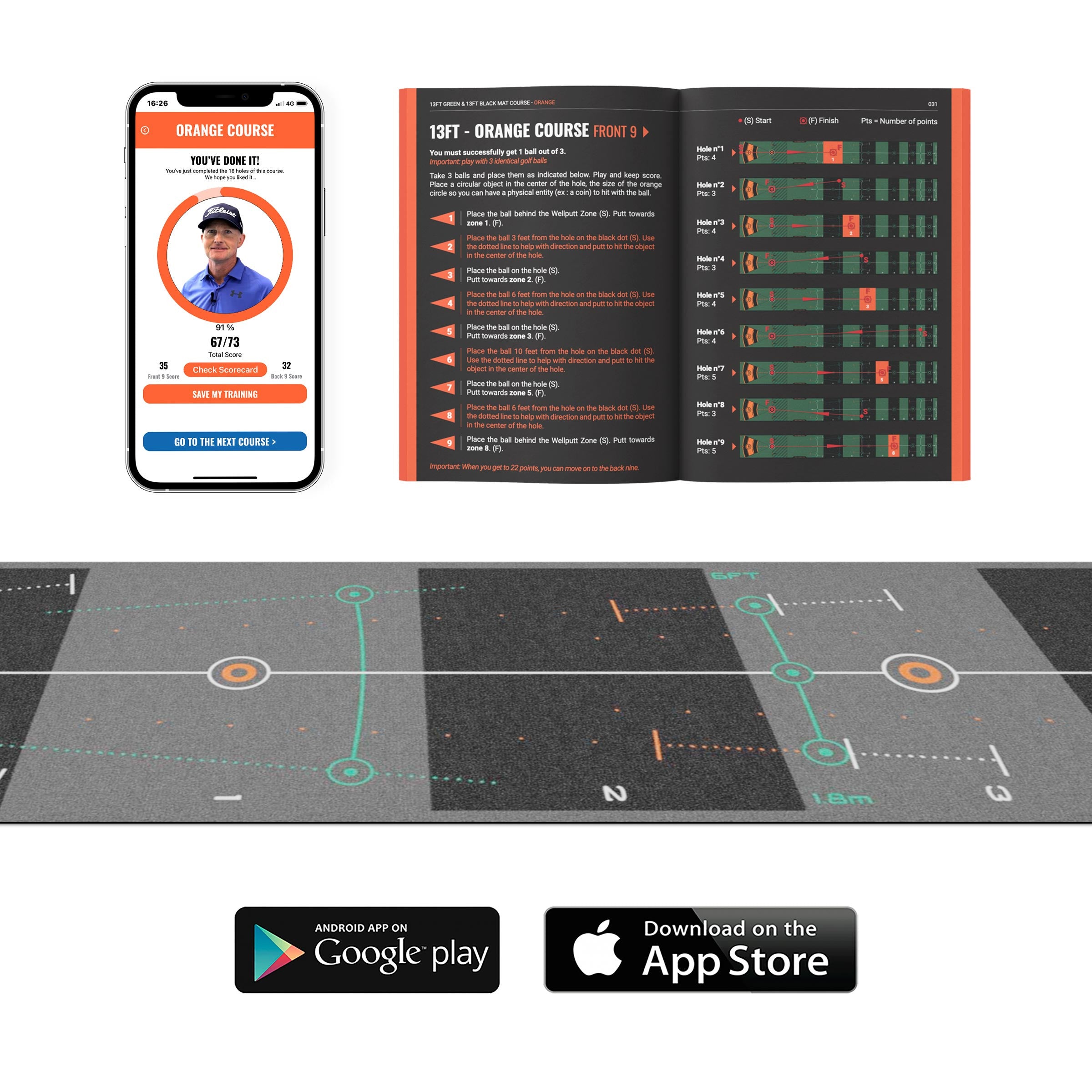 Wellputt 13ft Classic Black putting mat for professional putting practice indoors