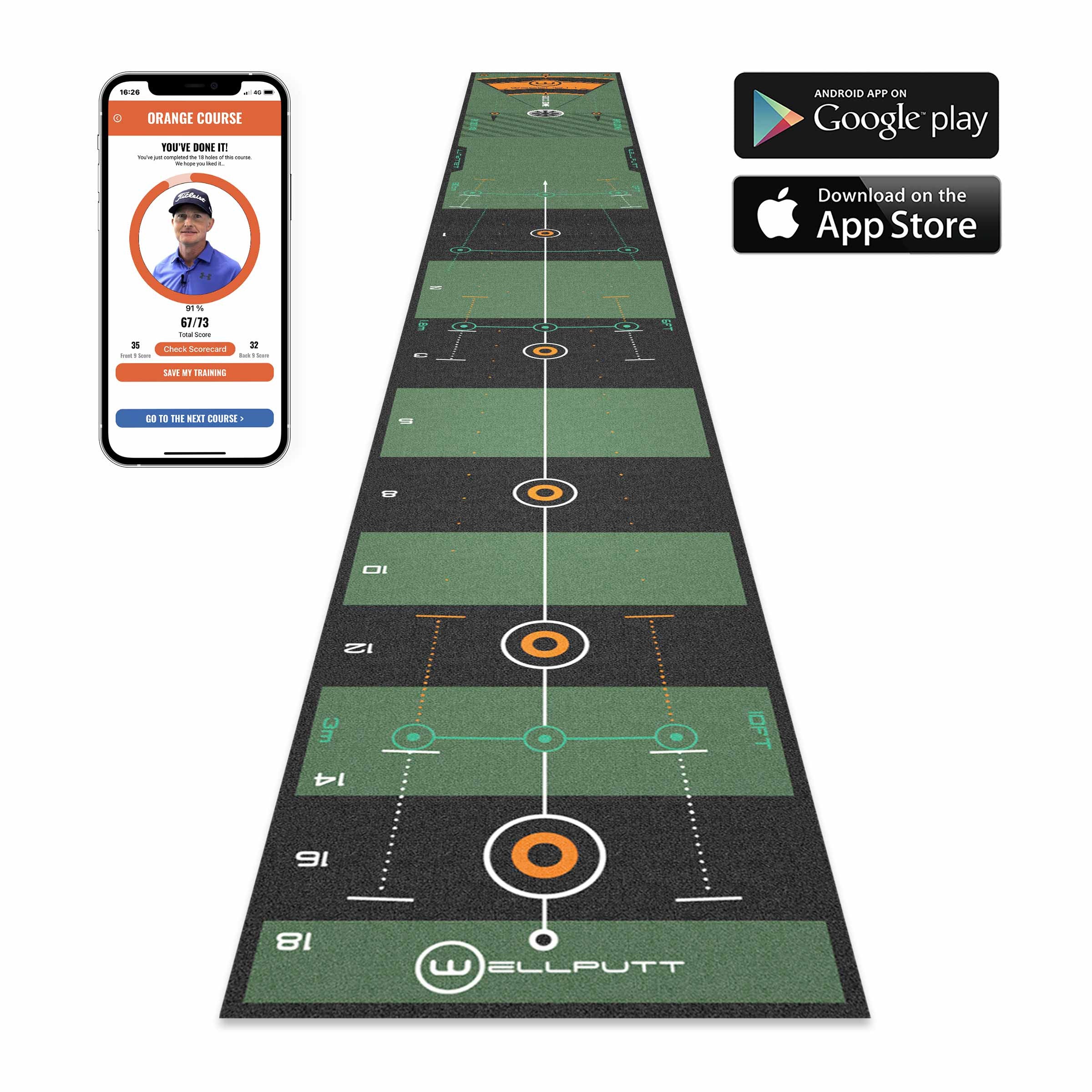 Wellputt 13ft Classic Green putting mat for accurate indoor putting practice