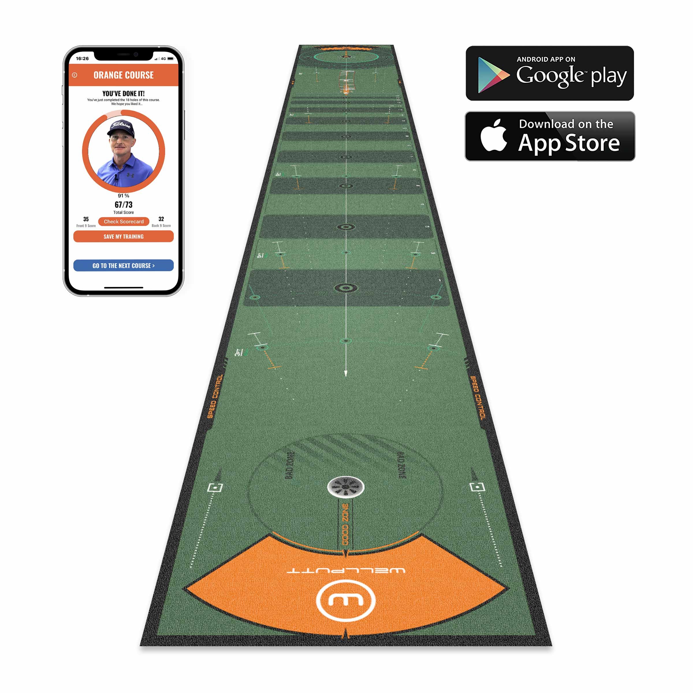 Wellputt 26ft Classic Green putting mat for long distance putting practice indoors