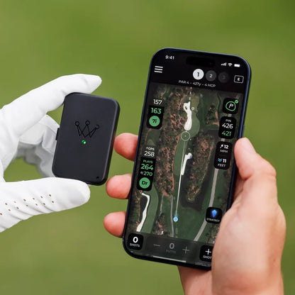 Arccos Air and Arccos smartphone app on a golf course