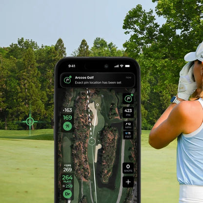 Arccos app showing the ability to set the exact pin location by using the Arccos Smart Laser