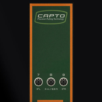 Wellputt Mat with 'Capto' branding and measurement indicators on a black background