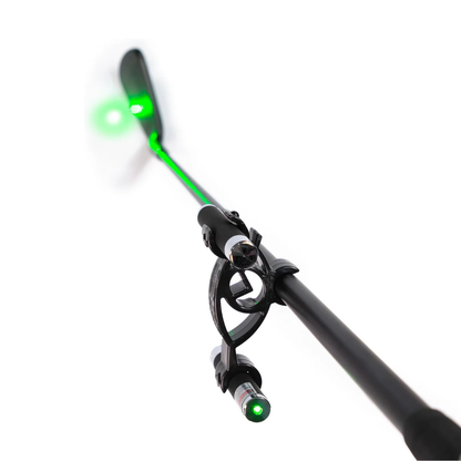 Black golf club with green light on a white background