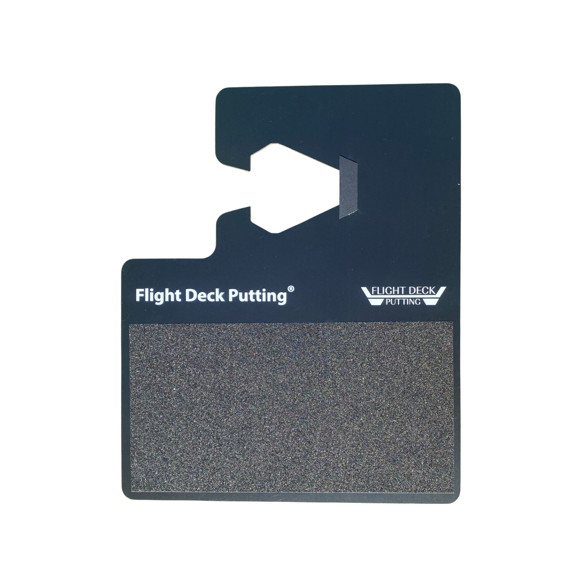 Golf practice aid with 'Flight Deck Putting' branding on a white background