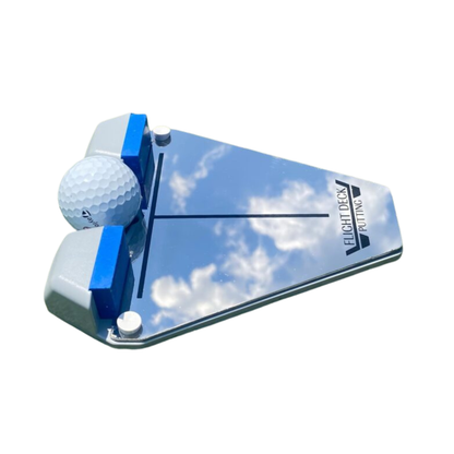 Putting training aid with a golf ball on a white background with a golf ball on a white background