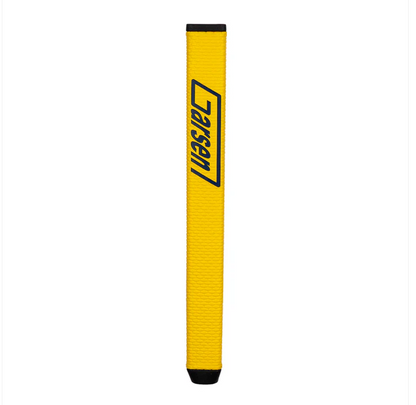 A bright yellow golf grip with black end caps and a black printed 'Garsen' logo, shown vertically on a plain white background.