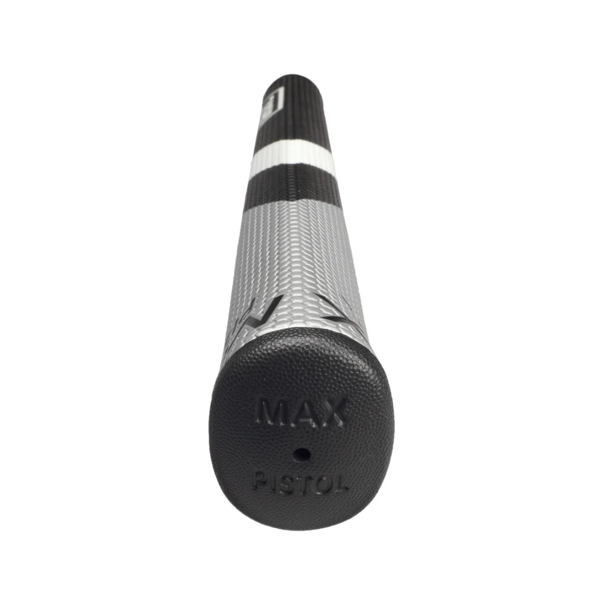 Black and silver putter grip with 'MAX' and 'PISTOL' text on a white background