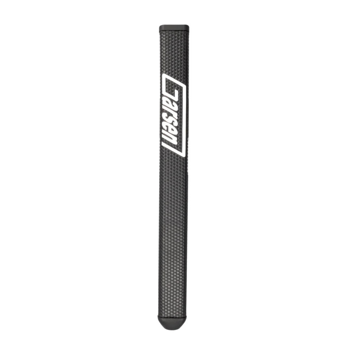 Black golf club grip with a brand logo on a white background
