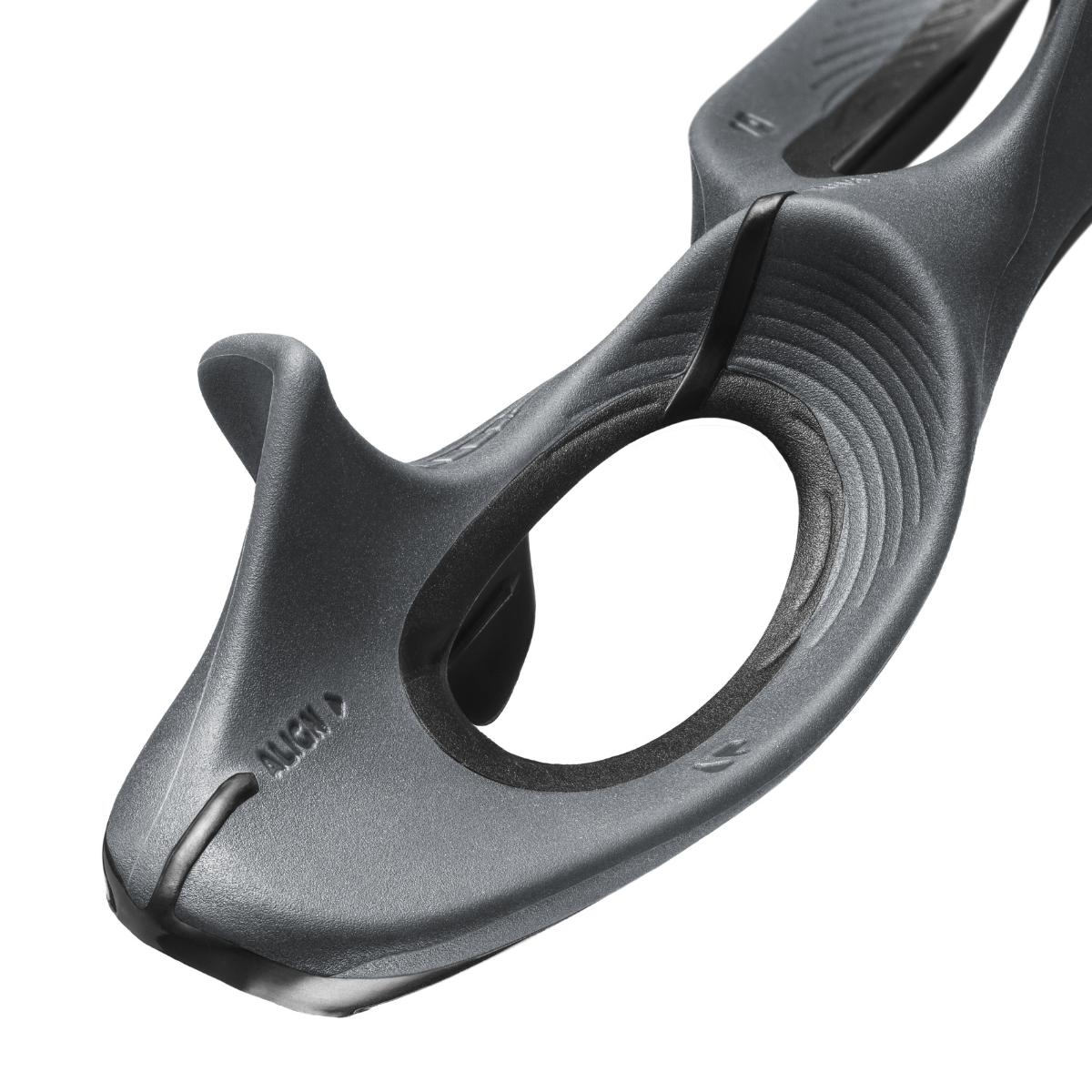 Close-up of a black golf grip on a white background