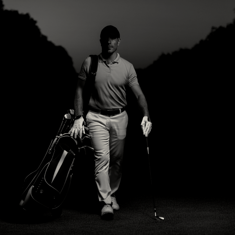 Golf Performance Store | Golf player walking on a golf course with a golf bag and club.