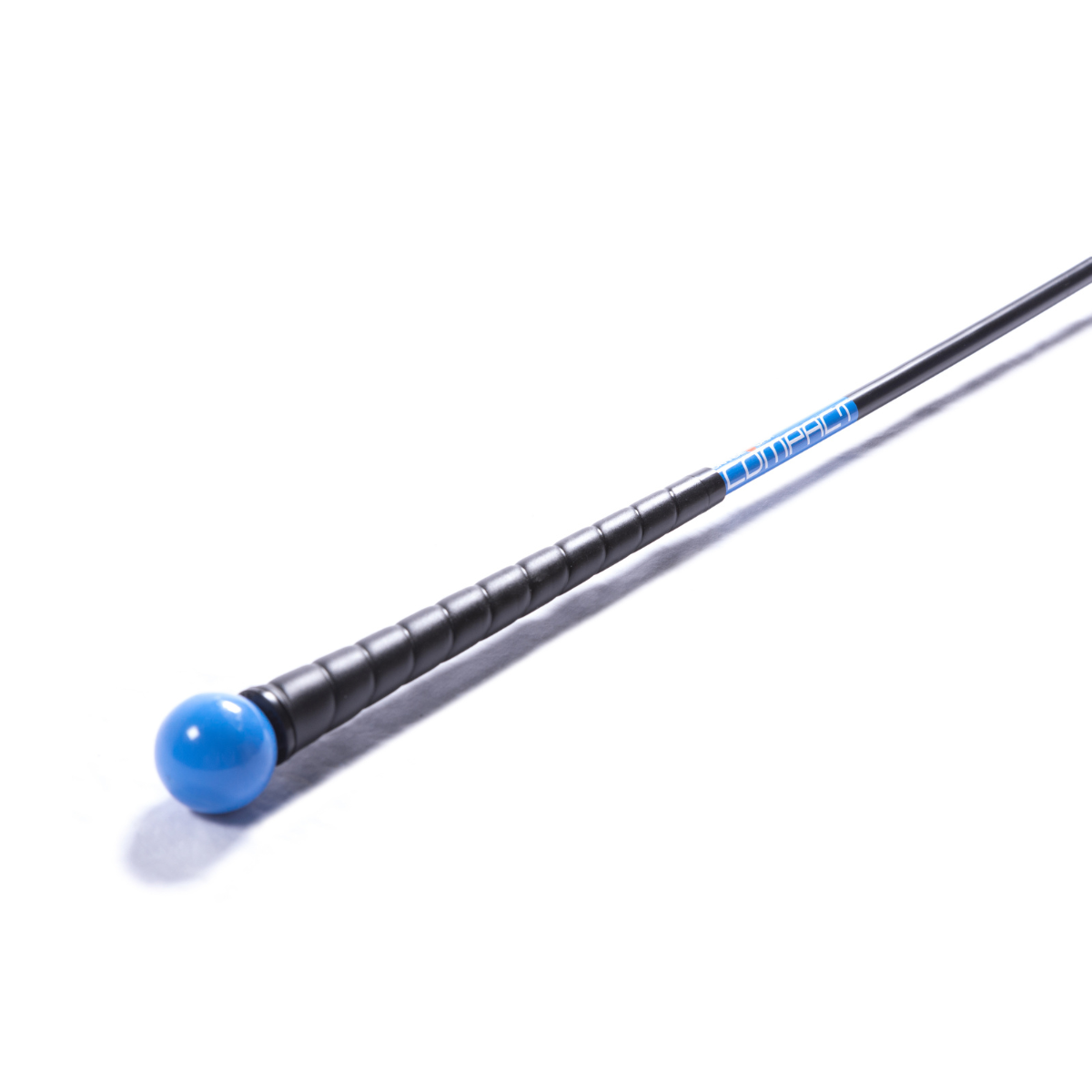 Orange Whip Compact stick with blue grip on a white background