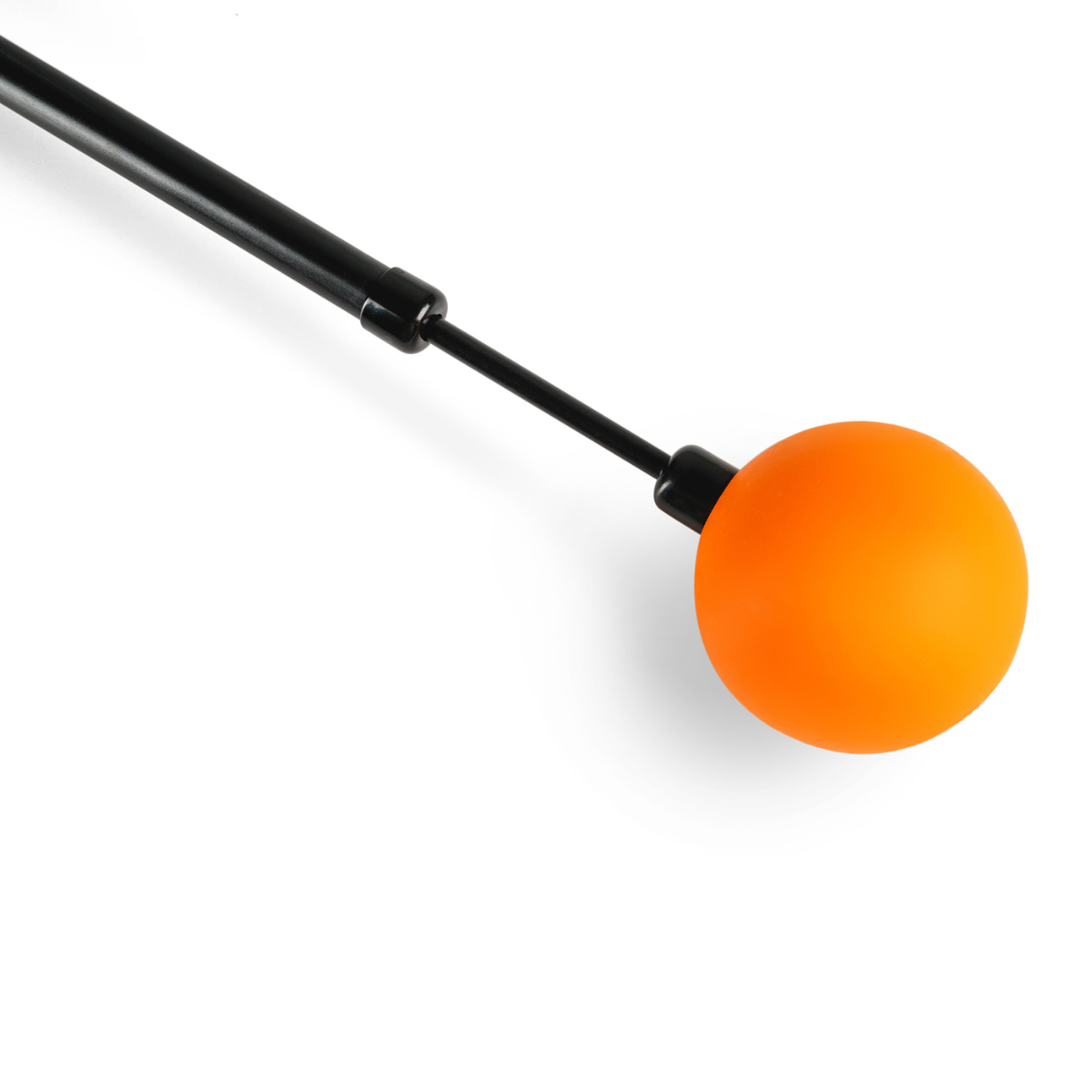 Orange ball on a black rod against a white background