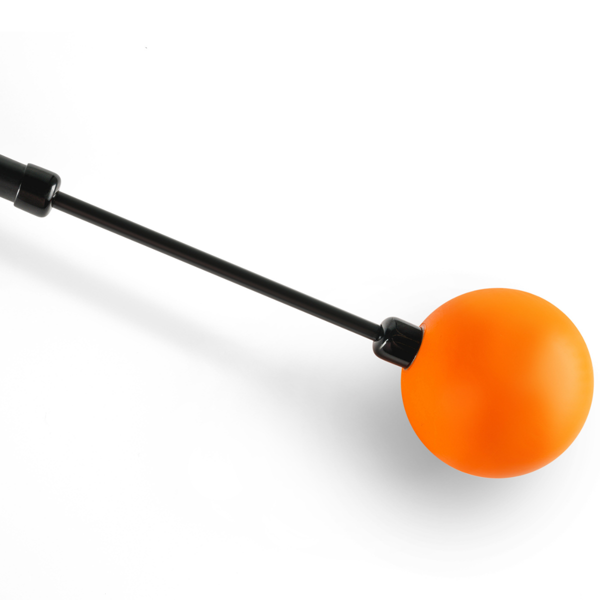 Orange ball on a black rod against a white background