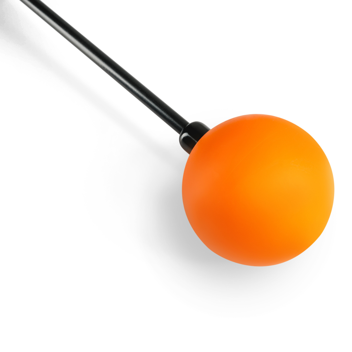 Orange ball on a black rod against a white background