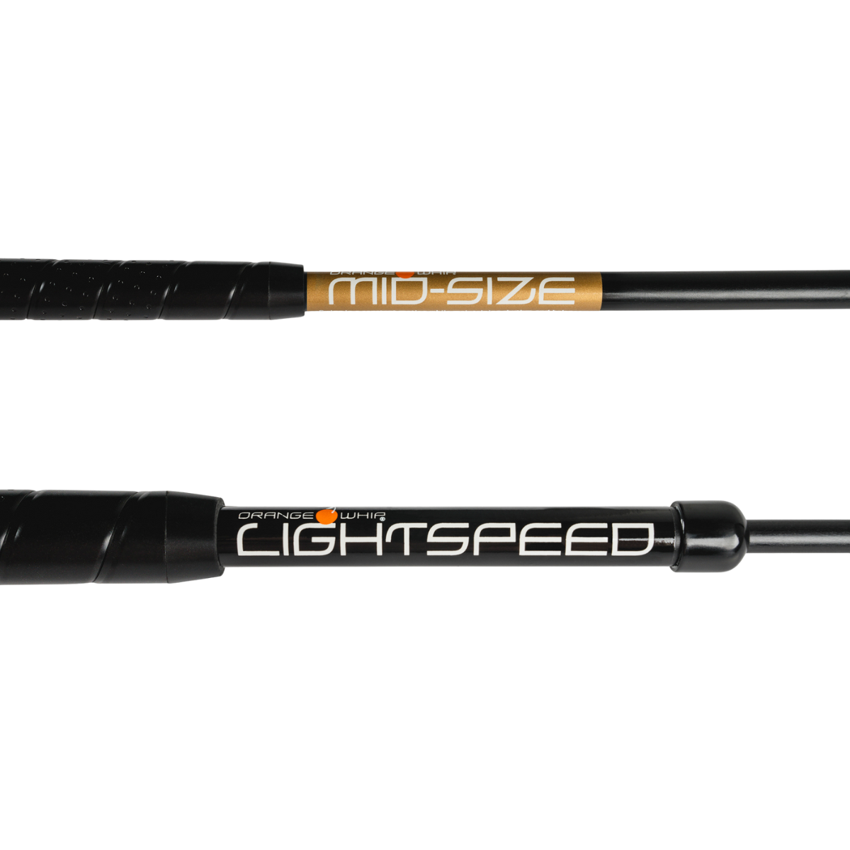 Orange Whip sticks with 'Mid-size' and 'Lightspeed' branding on a white background