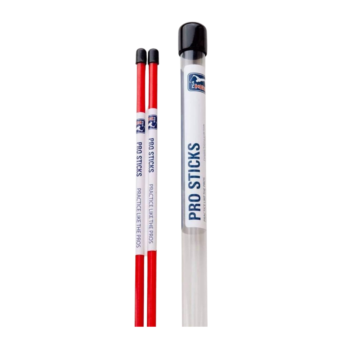 Two alignment sticks with red accents and a carrying case on a white background