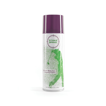 Strike Spray can with purple top and white body on a white background