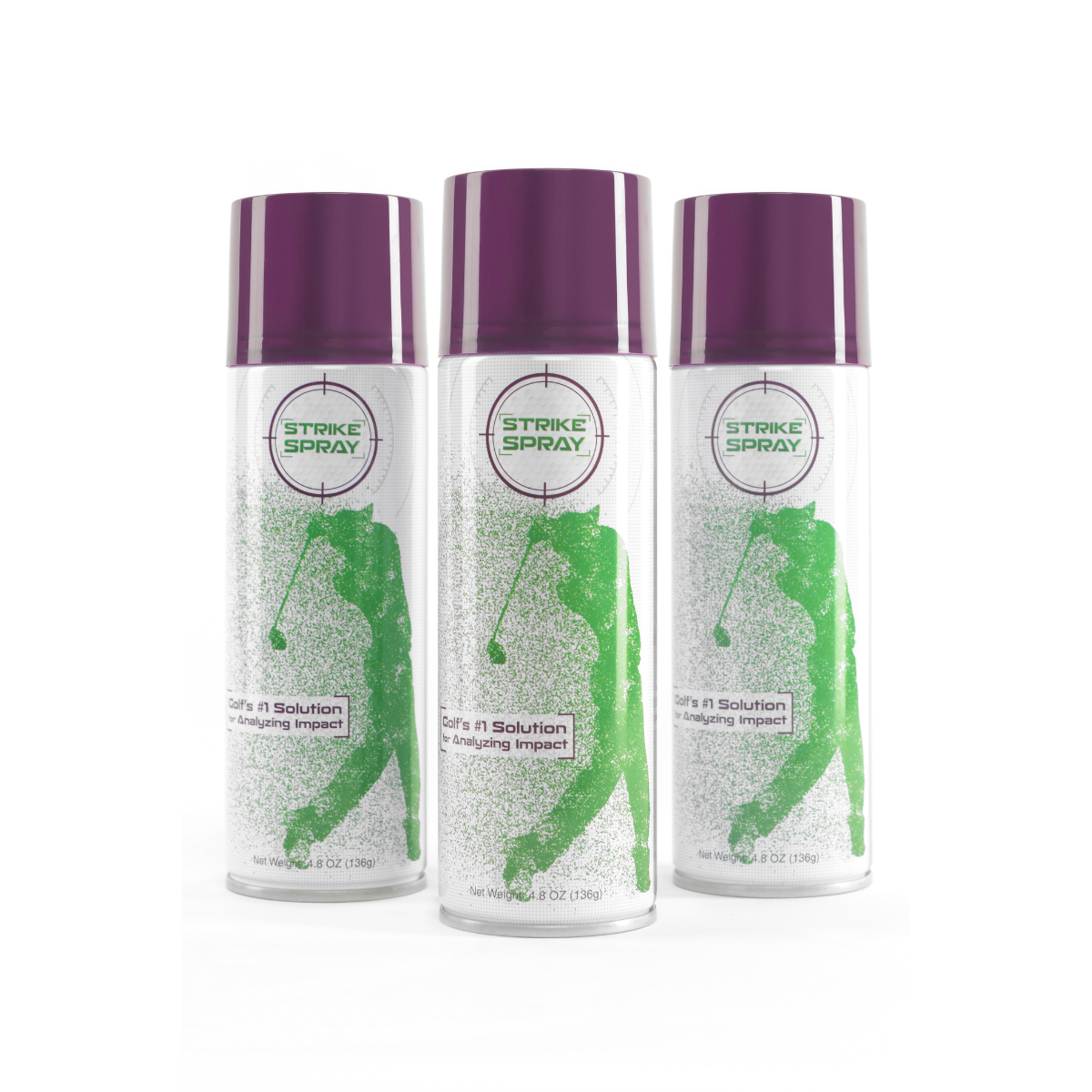 Three cans of Strike Spray with a white background