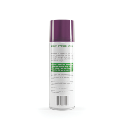 Spray can with purple cap and white body on a white background