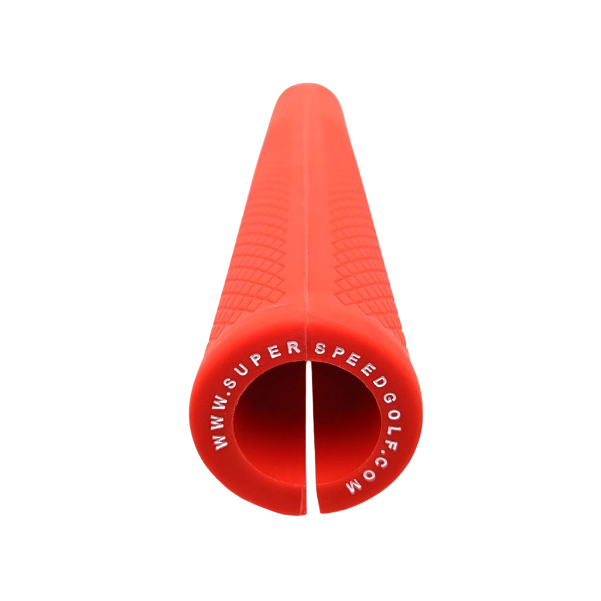 Red squeeze grip with 'SuperSpeed Golf' branding on a white background