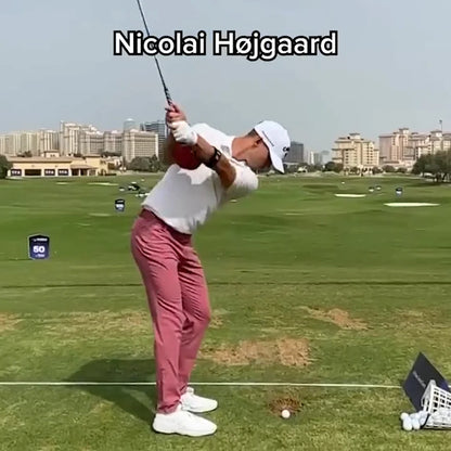 Nicolai Højgaard practicing with the TRS Ball to improve arm and body connection during the golf swing