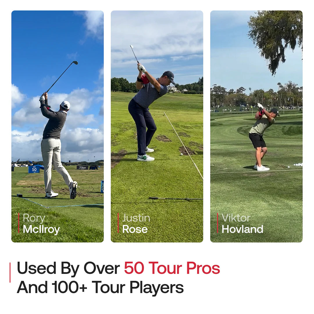 Tour professionals using the TRS Ball golf training aid during practice to improve swing connection and consistency