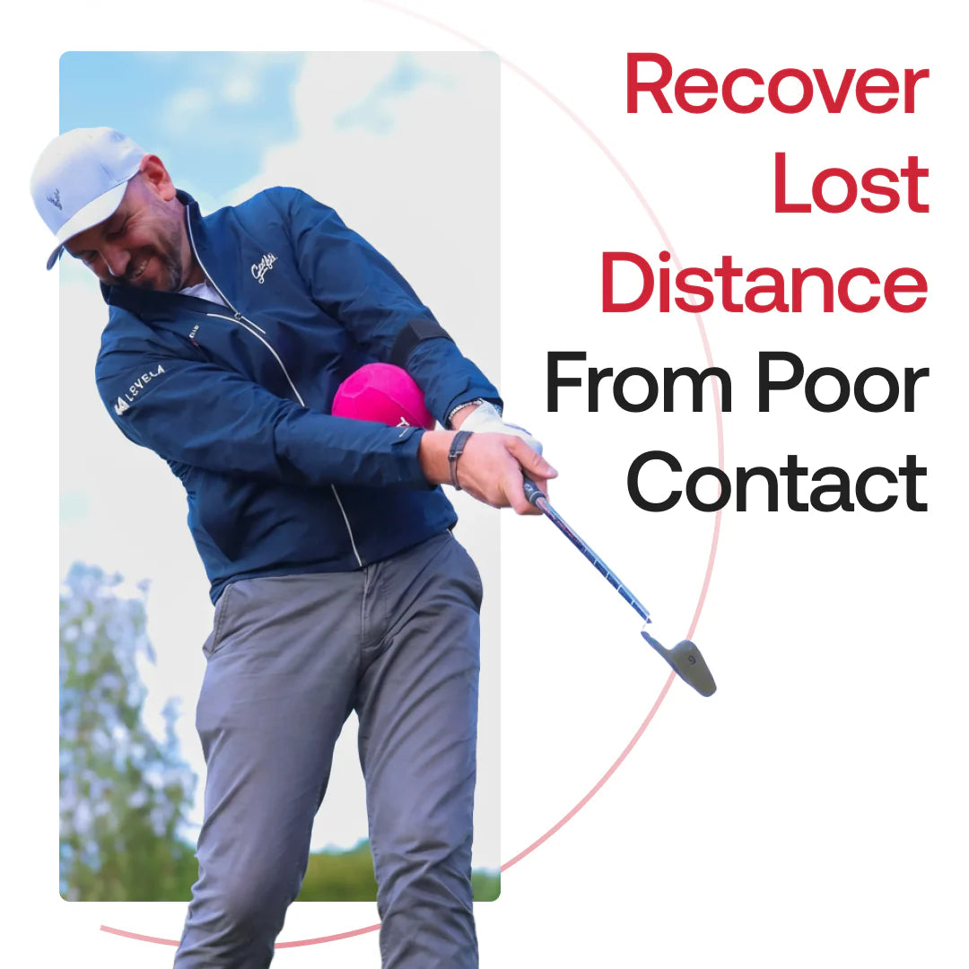 Golfer using the TRS Ball to recover lost distance by improving strike quality and swing connection