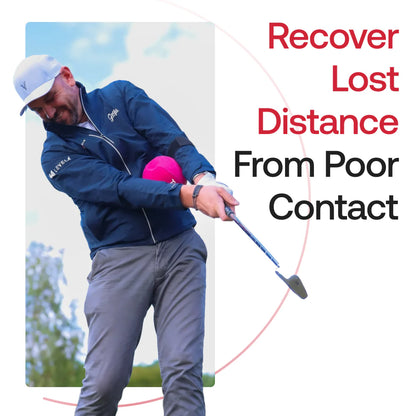Golfer using the TRS Ball to recover lost distance by improving strike quality and swing connection