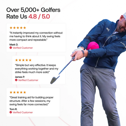 Customer reviews for the TRS Ball highlighting improved ball striking, consistency and swing connection