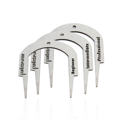 Set of four metal putter gates labeled 'Beginner', 'Intermediate', 'Professional' on a white background.