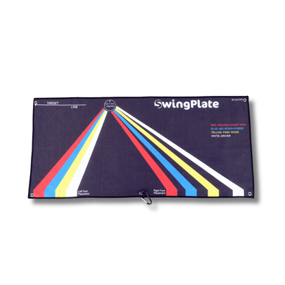 Swing Plate stance towel training aid for golf setup and ball position alignment
