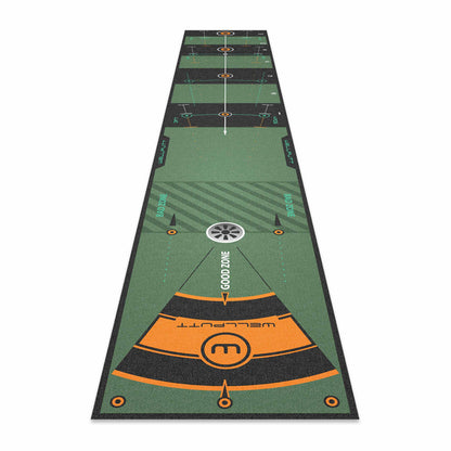 Wellputt 10ft Classic Green putting mat for structured indoor putting practice