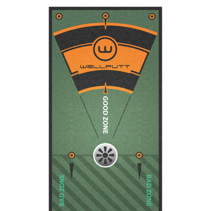 Wellputt 10ft Classic Green putting mat for structured indoor putting practice