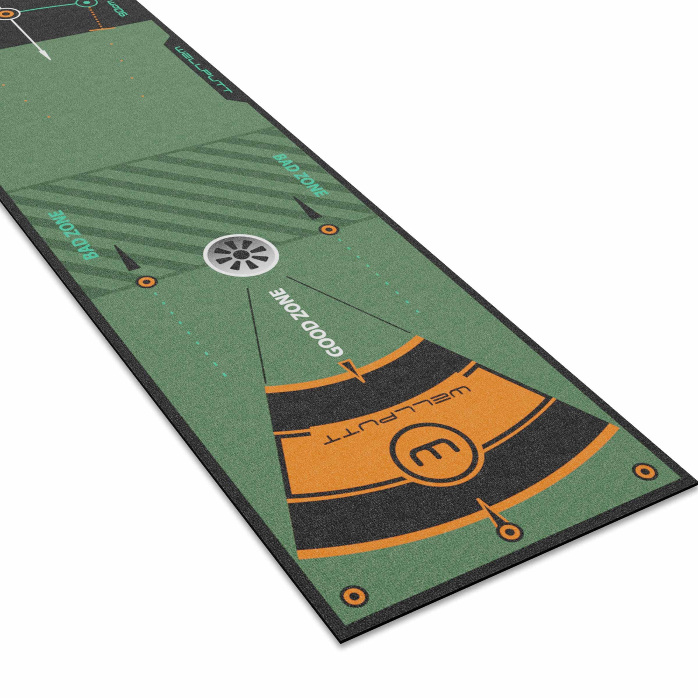 Wellputt 10ft Classic Green putting mat for structured indoor putting practice