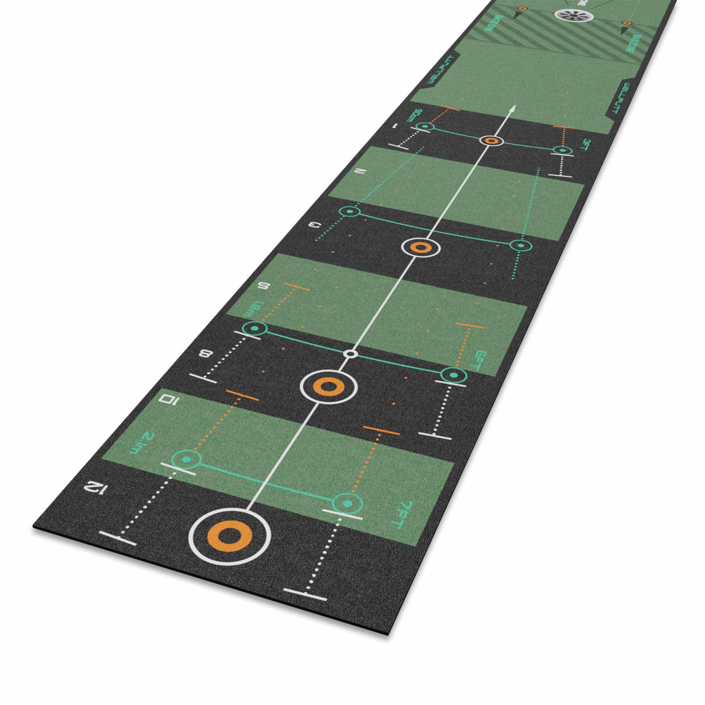 Wellputt 10ft Classic Green putting mat for structured indoor putting practice