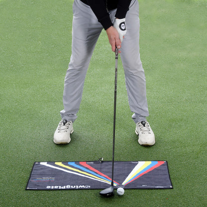Swing Plate stance towel training aid for golf setup and ball position alignment
