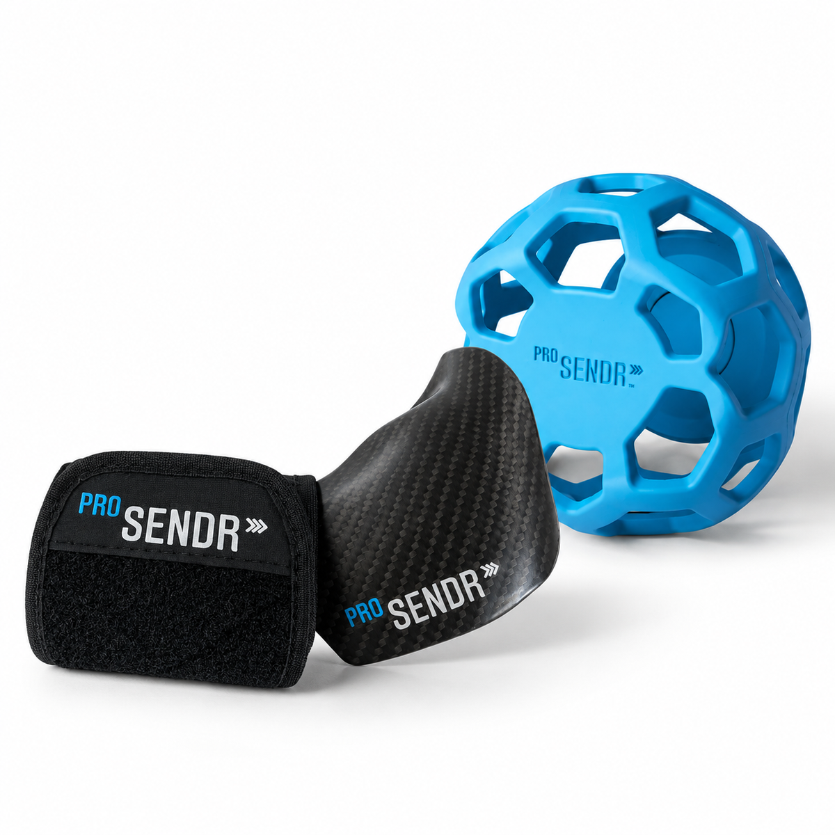 ProSENDR wrist cradle and blue Connection Sphere bundle on a white background